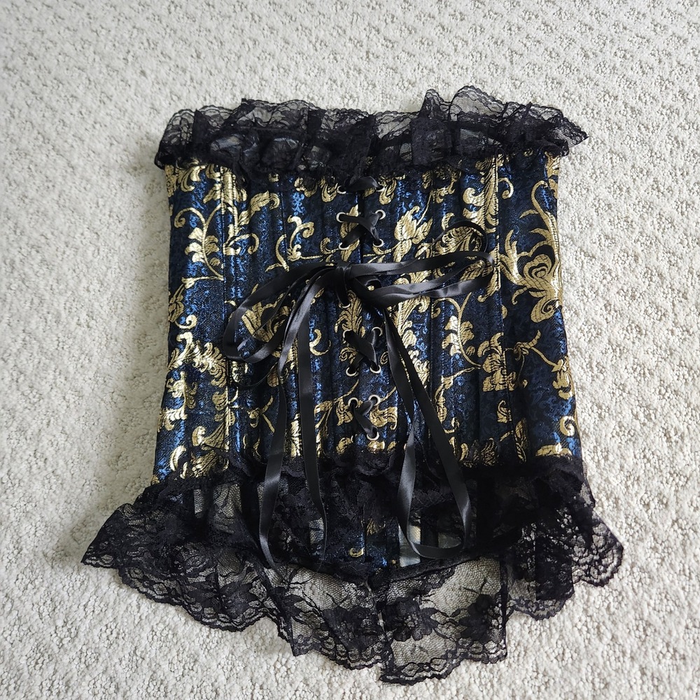 Brocade Corset Top Lace Trim Renaissance Gothic size Small - Picture 1 of 7